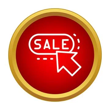 Cursor clicking sale button on red discount icon Stock Illustration