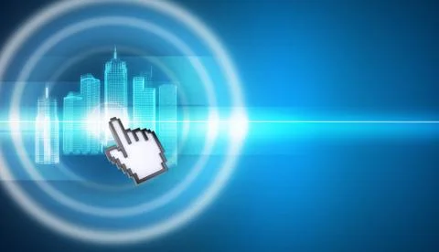 Cursor clicking on virtual city model Stock Illustration
