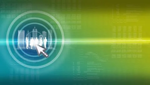 Cursor clicking on virtual city model and people Stock Illustration