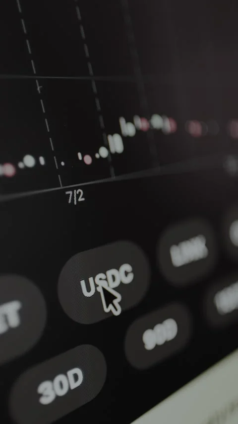 The cursor clicks the button labeled USD Coin to view the price chart Stock Footage 328862481
