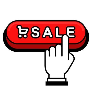 The cursor clicks on the red button with the inscription SALE. Stock Illustration