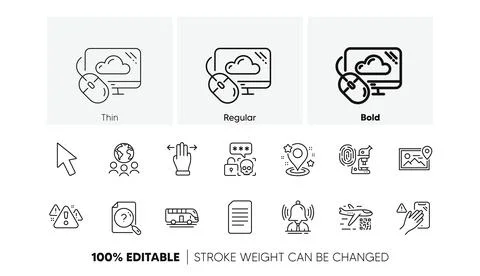 Cursor, Cloud computing and Multitasking gesture line icons. For web app Stock Illustration