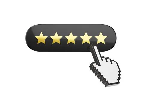 Cursor hand clicking on a ranking button with five stars isolated on white ba Ilustración de archivo