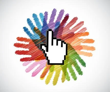Cursor hand over diversity hands circle Illustrazione stock
