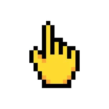 Cursor hand pointer click selection icon pixel art style game UI yellow sleeve Stock Illustration