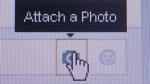 Cursor hand selects 'Attach Photo' icon - Social Media Close Up Stock Footage 49293041