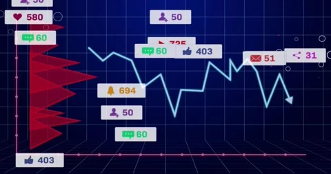 Cursor hovering, cyan data trace moving right while badges appearing and Stock Footage 328007400
