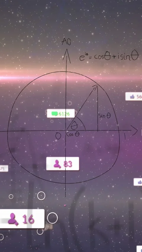 Cursor hovering, hand-drawn diagrams shifting unit circle to parabola, badges 库存影片 332775817