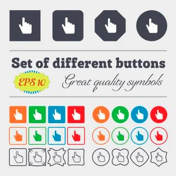 Cursor icon sign. Big set of colorful, diverse, high-quality buttons. Stock Illustration