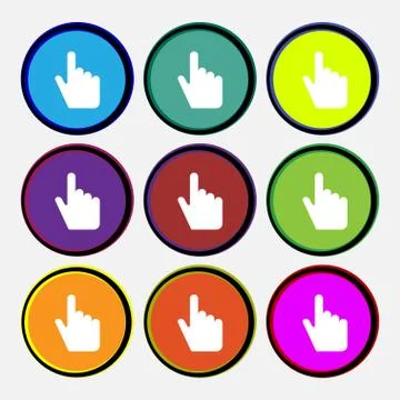 Cursor icon sign. Nine multi colored round buttons. Vector 스톡 일러스트