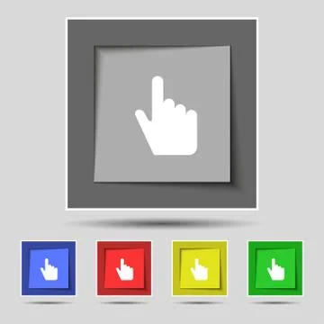 Cursor icon sign on original five colored buttons. Vector Illustrazione stock