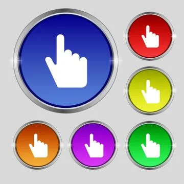 Cursor icon sign. Round symbol on bright colourful buttons. Stock Illustration