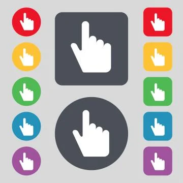 Cursor icon sign. A set of 12 colored buttons. Flat design. Vector Illustrazione stock