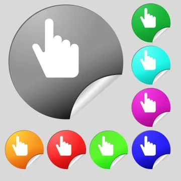 Cursor icon sign. Set of eight multi colored round buttons, stickers. Vector Illustrazione stock