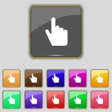 Cursor icon sign. Set with eleven colored buttons for your site. Vector Illustrazione stock