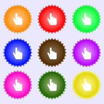 Cursor icon sign. A set of nine different colored labels. Vector Illustrazione stock