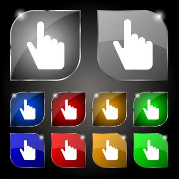 Cursor icon sign. Set of ten colorful buttons with glare. Vector Illustrazione stock