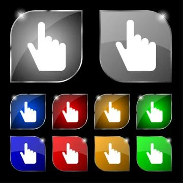 Cursor icon sign. Set of ten colorful buttons with glare. Stock Illustration