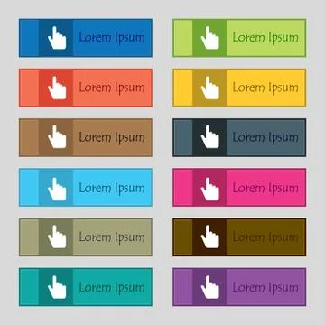 Cursor icon sign. Set of twelve rectangular, colorful, beautiful, high-quality b Illustrazione stock