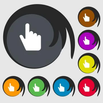 Cursor icon sign. Symbol on eight colored buttons. Stock Illustration