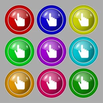 Cursor icon sign. symbol on nine round colourful buttons. Vector Illustrazione stock