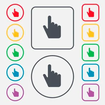 Cursor icon sign. symbol on the Round and square buttons with frame. Vector Illustrazione stock