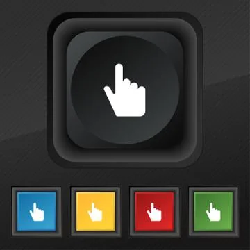 Cursor icon symbol. Set of five colorful, stylish buttons on black texture fo Illustrazione stock