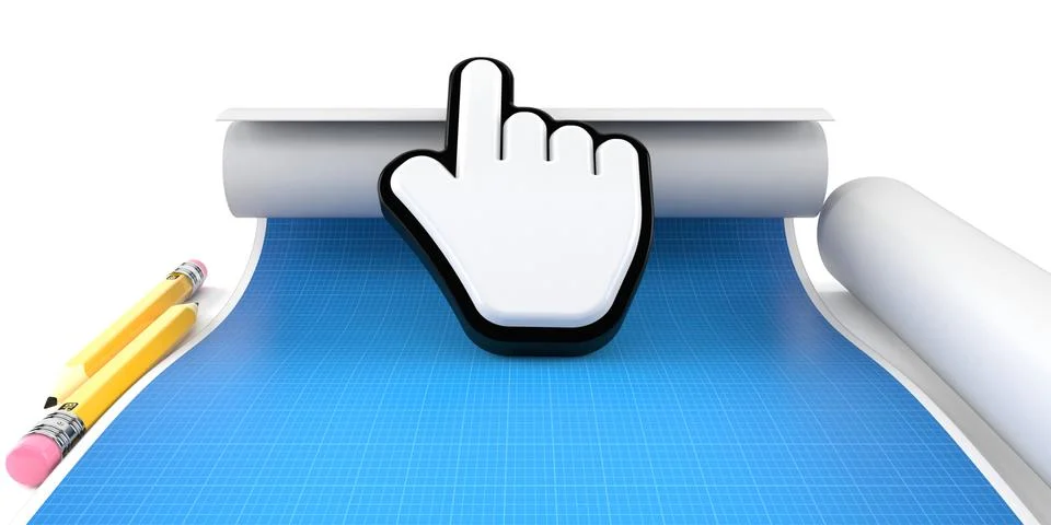 Cursor lies on blueprint Stock Illustration