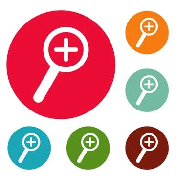 Cursor magnifier plus icons circle set 스톡 일러스트