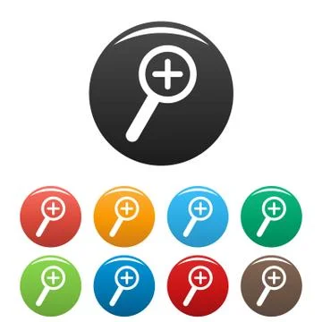 Cursor magnifier plus icons set color vector Illustrazione stock