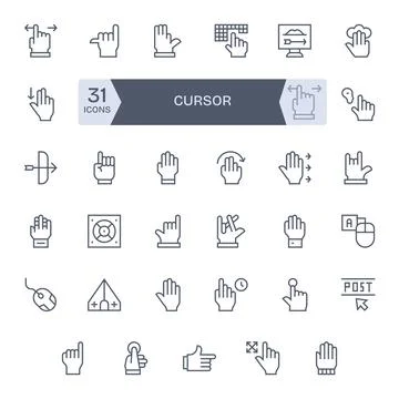 Cursor Modern Vector Collection with 35 Regular Line 64x64 Pixel Aligned Icon Stock Illustration