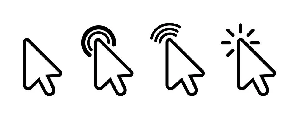 Cursor mouse icon set on white background. Click here icons. Vector illustrat Illustrazione stock