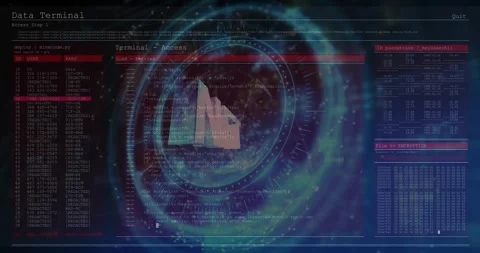 Cursor moving near HUD starting token emerging rotating morphing into NFT Stock Footage 329870156