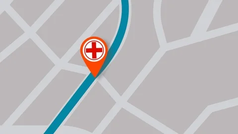 The cursor on the navigator map with the ambulance icon.Motion design navigation Vídeos de archivo 118851618