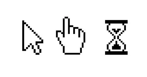 Cursor pixel mouse arrow pointer click icon. Vector pixel cursor arrow www Stock Illustration