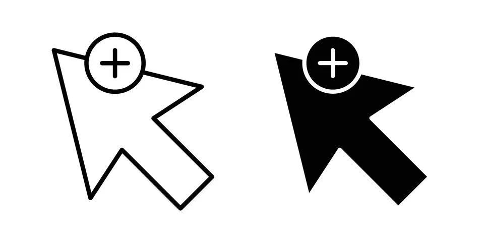 Cursor plus icon drawing lines. Silhouette style vector bundle Stockillustratie