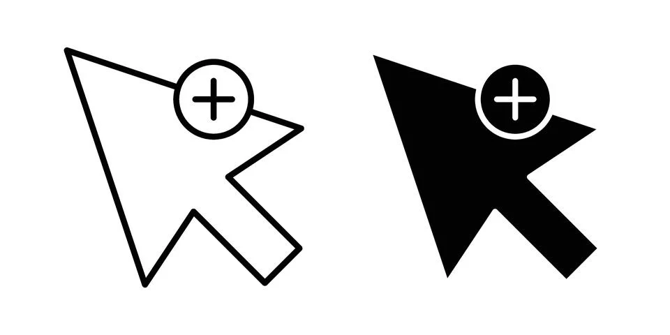 Cursor plus icon pack with silhouette and stroke web icons Illustrazione stock