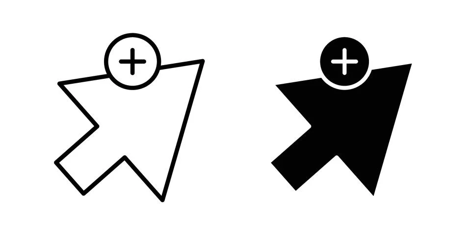 Cursor plus icon silhouette vector set. thin line pack Stockillustratie