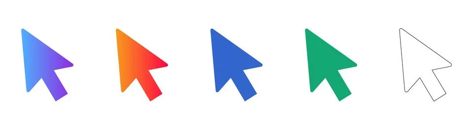 Cursor Pointer Icon Set in Gradient and Outline Stock Illustration