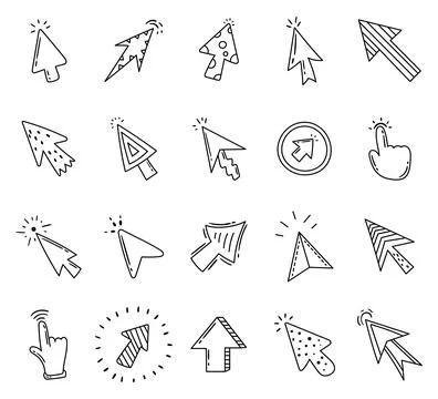 Cursor pointer navigation set in outline line art Illustrazione stock