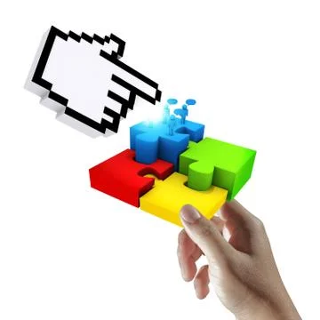 Cursor pointing at completing the puzzle Stock Illustration