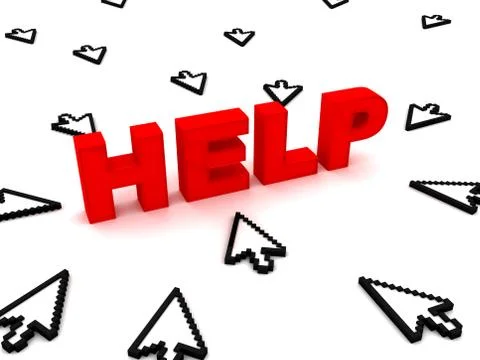 Cursor presses the word Help Stock Illustration