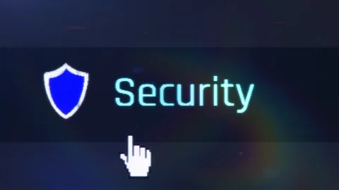 Cursor pressing security button, computer interface, privacy, security settings Stock Footage 117228493