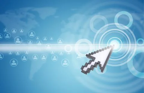 Cursor pressing on virtual screen, people symbols Stock Illustration