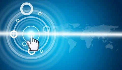 Cursor pressing on virtual screen with world map Stock Illustration