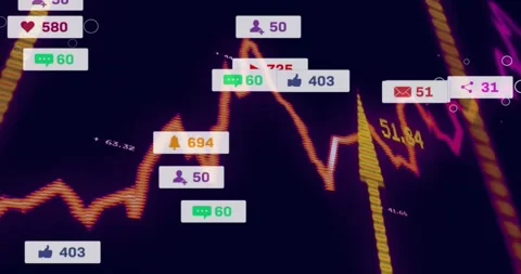 Cursor rising on gradient line graph undulating, badges popping showing Stock Footage 317184970