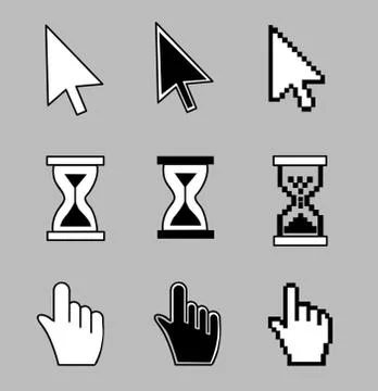 Cursor set - mouse hand arrow hourglass. Vector illustration Stock Illustration