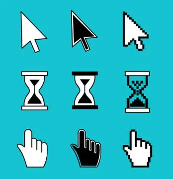 Cursor set - mouse hand arrow hourglass. Vector illustration Illustrazione stock