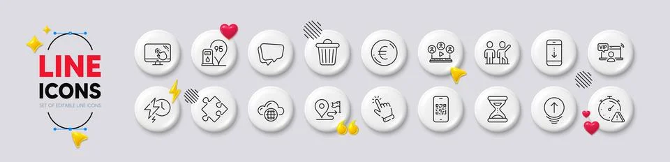 Cursor, Strategy and Speech bubble line icons. For web app, printing. White Stock Illustration