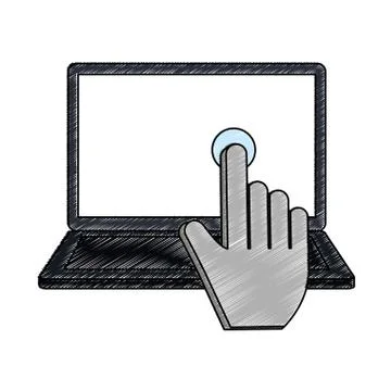 Cursor touching laptop screen scribble Illustrazione stock